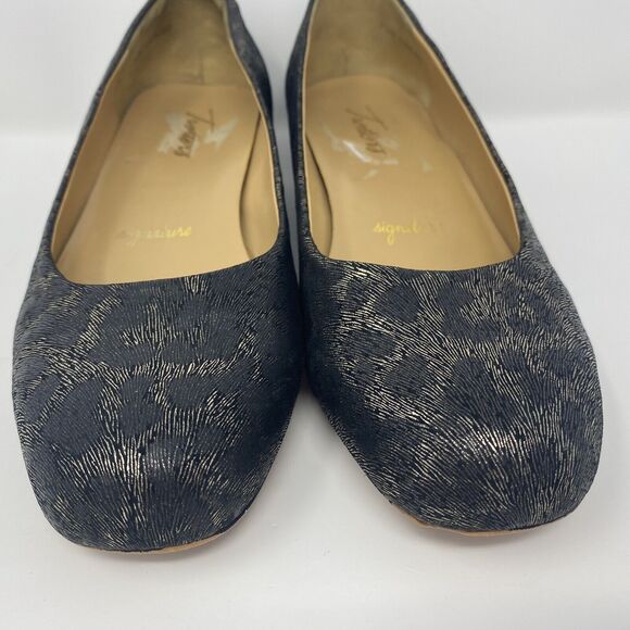 TROTTERS Signature 7.5W Slip On Wedges Metallic Black Animal Print Office Heels - Picture 5 of 16